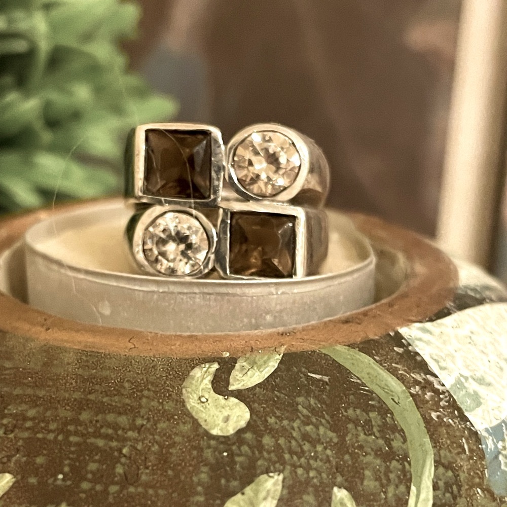 Agate/Sterling Silver Square Ring - image 1